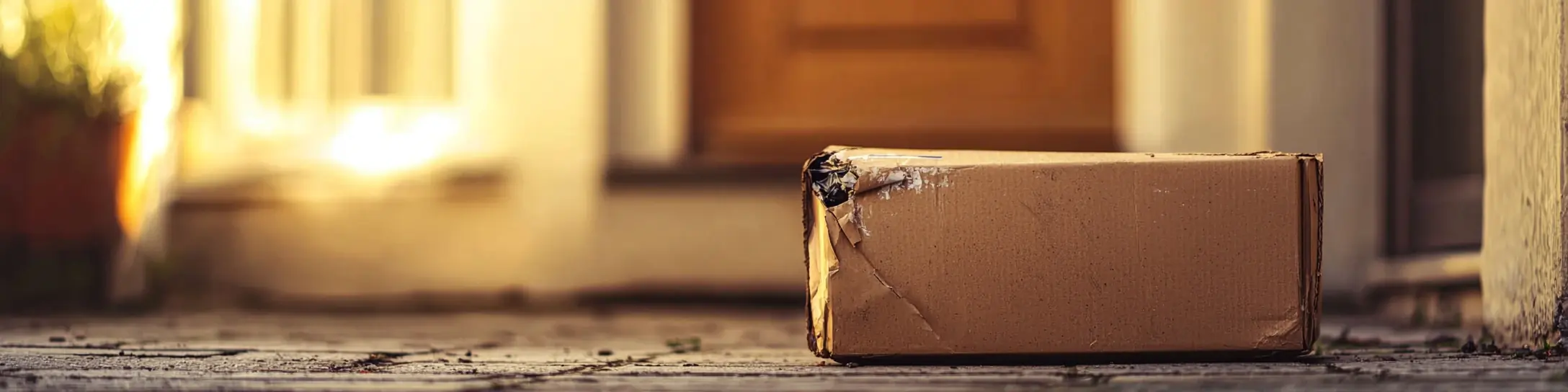 Beschädigtes Paket vor einer Haustür