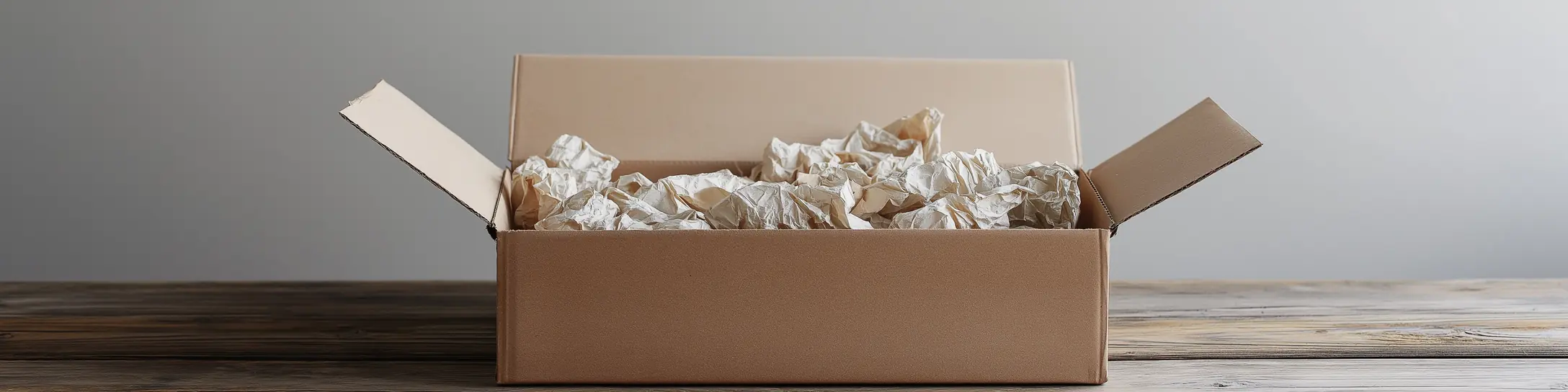 Offener Versandkarton mit Polstermaterial und sicher verpackter Ware