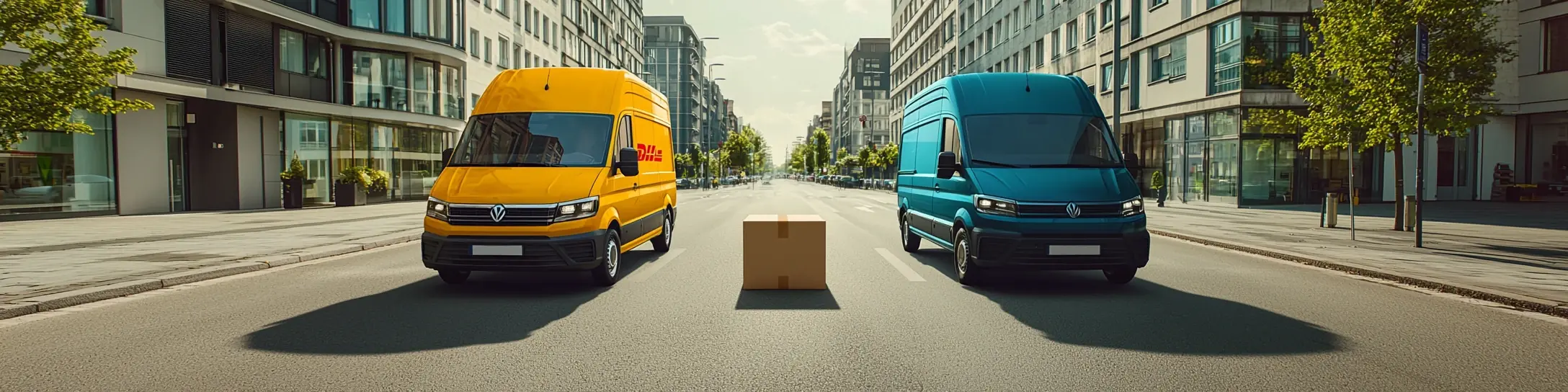 DHL- und Hermes-Pakete nebeneinander auf einem Tisch – Vergleich der beiden größten Paketdienste Deutschlands