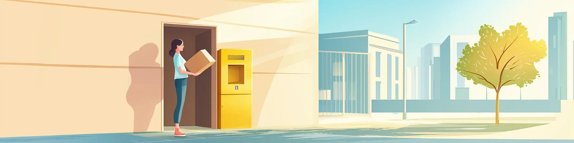 Person legt ein Paket in eine gelbe DHL-Packstation