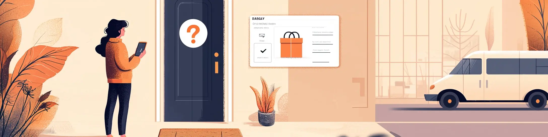 Person prüft Sendungsverfolgung am Smartphone vor der Haustür