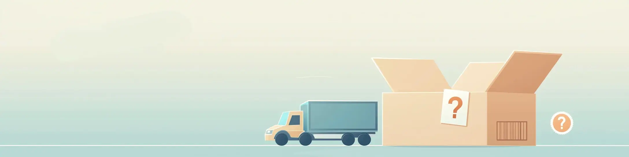 Illustration eines geöffneten Pakets mit Retourenlabel und Fragezeichen